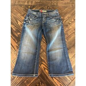 BKE Denim Culture Cropped Jeans Women 25 Y2K Grunge Western Cowgirl Thick Stitch